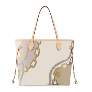 Fashion Bag Kvinnors handväska klassisk vit rutig kedja tryck på tygväska med serienummer