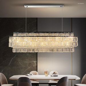 Żyrandole nowoczesne kryształowy żyrandol LED do jadalni prostokąta zawieszenie lampa domowa luksusowa wyspa kuchenna luksusowe urządzenie oświetleniowe