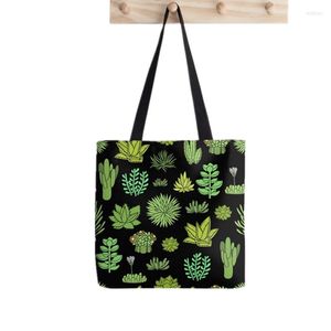 Borse per la spesa Shopper Succulente e pianta di cactus Borsa tote stampata Donna Borsa Harajuku Ragazza Spalla Lady Tela