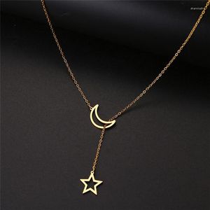 Kedjor Retro Moon Star Shape Pendant Necklace ClaVicle Chain för kvinnor Fashionabla utsökta sommar måste-ha festvänner smycken