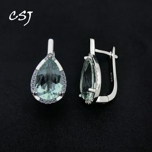 Stud CSJ Elegant Natural Green Amethyst Earring Sterling 925 Silver Pear 8*12 Cut 10mm 5Ct Fine Jewelry for Women Lady Party Gift Box