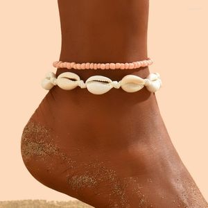 Ankiety 2PCS/Set Bohemian Shell Rice Beads łańcuch Anklet dla kobiet Bransoletka kostki na nogi letnią plażę biżuterię Prezenty podróżne