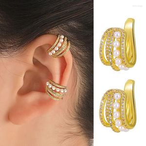 Sırtlar Küpe Vintage Çok Katmanlı İnci Rhinestone Kulak Kuff Clif Klif Klip Klipler Pierced C Şekli Küçük Earcuff Wrap Clips Takı