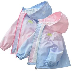 Rain Gear 2023 Teenager Girls Jacket Fashion Casual Gradient Hooded Coat Spring Autumn Windproof Sweet Coats Windbreaker 230520