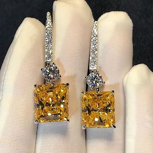 Knot Radiant Cut 4ct Lab Topaz Diamond Dangle Earring Real 925 Sterling silver Jewelry Party Wedding Drop Earrings for Women Bridal