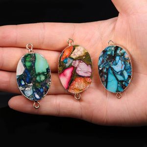 Pendant Necklaces Natural Stone Connector Imperial Jasper Colorful Egg Shape For Jewelry Making DIY Necklace Accessories Gift Women