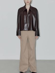 Kadın Ceketleri 2023 Sonbahar Kadınlar Down Dönüşü Sahte Deri Ceket Bayanlar Günlük Tek Düğme Vintage Moda Ceket