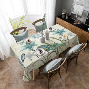 Table Cloth Rustic Vintage Tulip Flower Bird Waterproof Rectangular Tablecloth Dining Coffee Cover Outdoor Picnic