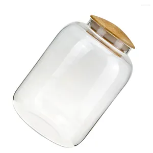 Storage Bottles 1150 Ml Grain Container Glass Jar Large Spice Holder Bamboo Candy Clear