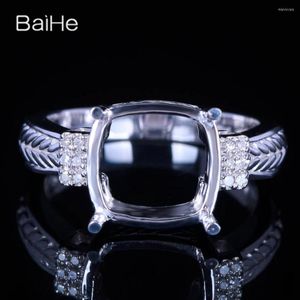 Cluster Rings BAIHE Solid 10K White Gold Certified Cushion Cut Semi Mount Ring Women Men Engagement Fine Jewelry Making Halvmontert