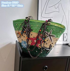 Factory wholesale ladies shoulder bags 3 colors niche design woven straw handbags sweet flowers embroidered handbag summer romantic holiday beach bag 4735#