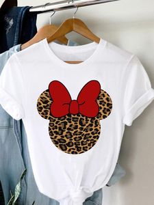 Herrar t skjortor bow ear leopard trend kläder dam kläder kort ärm grafisk tee topp tryckt mode kvinnliga kvinnliga t-shirts