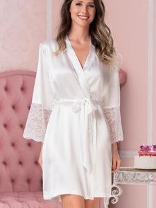 Moda feminina Tulin Moda Robe Pijama feminina Lace Woman Nightie White Nightgown See através do roupão de banho Mangas de mangas cheias