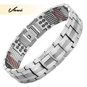 Bracelets Vivari Men's Health Magnetic Bracelet For Men Silver Plated Pure Titanium Bangle Magnetic Ion Germanium Far Infar Red Bracelets