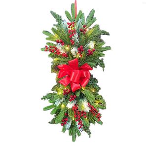 Adesivi murali su scale di Natale Trim Scale Decorazione Luci preilluminate Swag LED Cordless Wreath Home Decor