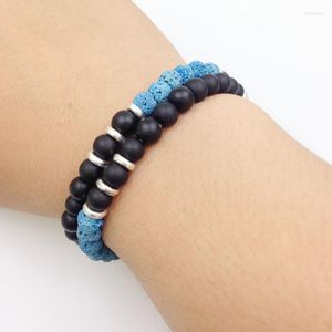 Strand SN0086 Personlig semi-ädelsten Stone Men Armband Blue Lava och Matte Onyx