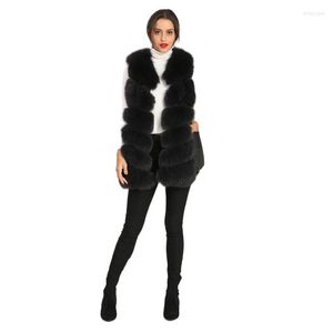 Women's Vests Black Vest Real Fur For Women High Quality Jacket Warm In Winter With Pocket Side And Leather Stitching