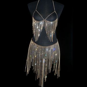 Inne zestawy biżuterii eleganckie i błyszczącego krajno -frędzlowego stanika łańcucha ciała garnitur Bodychain Belly Dance Akcesoria