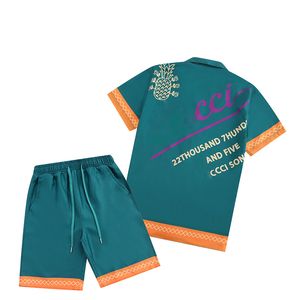 Verão casual de impressão solta traje de impressão de duas peças Terno de praia Blusa e shorts confortáveis respiráveis Conjunto M-3xl J7