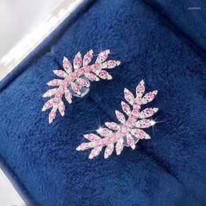 Orecchini a bottone CAOSHI Elegante gioiello a forma di foglia da donna con zirconi rosa/bianchi alla moda Accessori da indossare ogni giorno da donna