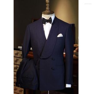 Men's Suits Navy Blue Wedding Groom Tuxedo For Prom Stage With Double Breasted Slim Fit Men Two Piece Jacket Pants Male Clothes