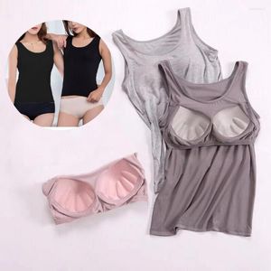 Camisoles Tanks O-Ausschnitt ärmellose Bodenweste breite Schultergurte drahtlos Frauen solide elastische Leibchen mit BH-Pads Streetwear