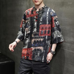 Men's T Shirts Style 2023 Chinese Cotton Linen Short Sleeve Shirt Disc Button Plus Size Tang Suit Fashion Casual Oversized Tops Men Clothing