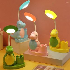 Bordslampor LED Nattljus unikt batteridriven lampa tecknad dinosauri med penna hållare gåva sovrum tillbehör