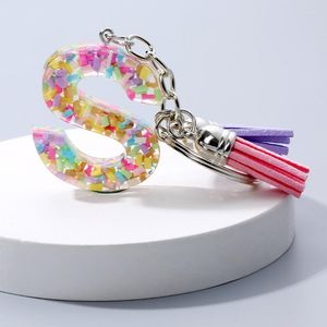 Keychains Creative Fringe English Letter Key Chain Acrylic Accessories Europe And The United States Ring Bag Pendant