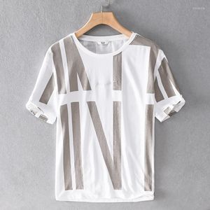 T-shirt da uomo 2023 T-shirt casual in lino sciolto Stampa traspirante e confortevole Moda Camicia bianca alla moda Maglietta estiva da uomo