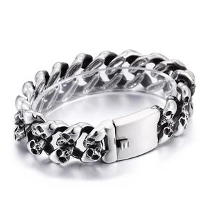 Bangle Hot Fashion Cool Men Punk szkielet łańcucha Bransoletka ze stali nierdzewnej Kolor Retro Kolor czarnego ducha podwójna czaszka Bracelet Bracelets Biżuteria