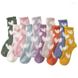 Kvinnors strumpor Autumn Winter Coral Velvet Cute Printed Warm Woman Fun Sock Gyaru Korean Style Kawaii Stockings Harajuku Novelties