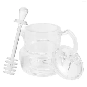 Set di stoviglie Alveare in vetro Vaso per miele Bottiglia di stoccaggio Terrario in acrilico Bastone di legno Set di barattoli di marmellata trasparente Contenitori Sciroppo