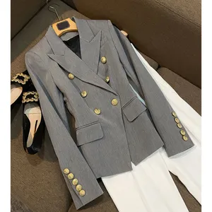 BL013 London Luxus-Geschäftsfrauen Hochkarätiger Anzug Hochwertiger grauer Damen-Blazer Zweireiher mit Knöpfen Bürojacke Damen-Blazer