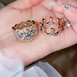 Cluster Rings 2023 Vintage Silver Color Set 2pcs Elegant Crown Cube Hollow Ring For Women Girls Bridal Wedding Gold Jewelry