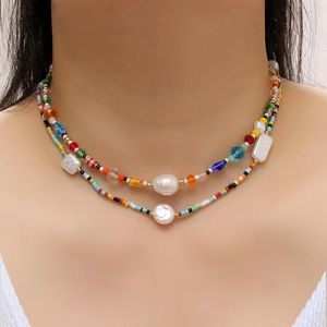 Cadeias Bohemia Imitação irregular de colares de gargantilha para mulheres vintage colorido transparente contas redondas de joias presentes
