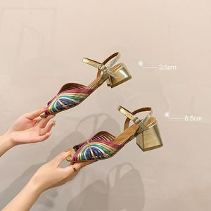 Sandals Summer Square Head Fish Mouth Open Toe Ribbon Knitted Heel High Banquet Dress Versatile Women's Shoes