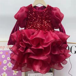 inverno Kids Girls Velvet Dress Baby red wedding wear party tutu Bambini Ragazze compleanno abiti a maniche lunghe262n