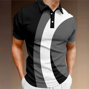 Summer Mens Polo Shirt Färgkodad kort ärm T-shirt mesh andningsbara affärslapa toppar tee mode randig t-skjorta för pojkar