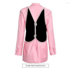 Women's Jackets Adogirl Diamonds Tie Twist Backless Blazer Top Women Elegant Sexy Notched Long Sleeve Single Button Jacket Office Lady Coats