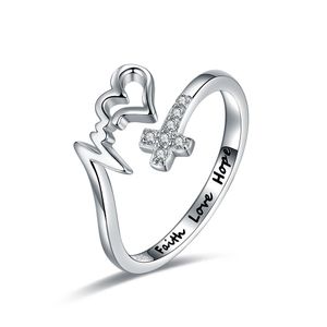 Ringar 925 Sterling Silver Cross Faith Hope Love Ring Justerbar Inspirerande wrap smycken brithday julklappar för kvinnor tonåringar