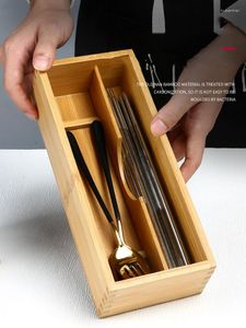 Storage Bottles Wooden Tableware Box With Lid Solid Color Portable Picnic Spoon Chopsticks Rangement Cuisine Boxes