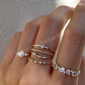 Bohemia Water Drop Zircon Crystal Pearl Rings for Women New Design Fashion Finger Ring Trendy Jewelry Gifts