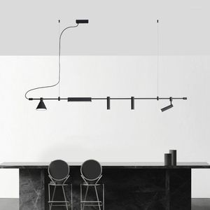 Lustres simples e criativos Restaurante bar Tabel de chá Design Sense Chandelier Front Desk de estilo industrial Fixtur Black Strip Light