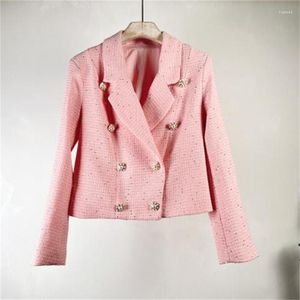 Jackets femininos feminino fino jaqueta fit feminina casacos curtos primavera verão verão trespassado colarinho top rosa roupas de moda branca