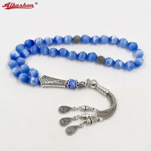 Armbänder Tasbih Blue Cat Eye Stone Rhombus Form 33 Perlen Armband Misbaha Muslim Gebet Perlen Eid Geschenk islamischer Modezubehör Hand Hand