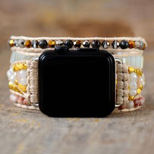 Armband Trendiga natursten Crystal Aple Smartwatch Band Beads Boho 5 Wrap Wax Rope Watch Strap Vegan Wristband Holiday Present grossist