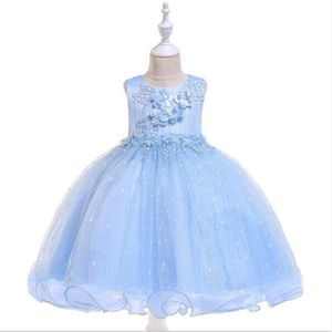 Ny tjejklänning blomma pärlspets applikation prinsessan klänningar barn elegant fest bröllop första nattvardsgången gown3174
