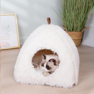 Camas de gato móveis cama de estimação longa e luxuosa com zíper de lixo removível casa de dormir no inverno quente cachorro pequeno canil