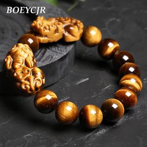 Bransoletki BoeyCjr A+ wysokiej jakości tygrysowy kamienny koralik Lucky Pixiu Brave Troops Energy Banles Bracelets dla mężczyzn lub kobiet biżuteria